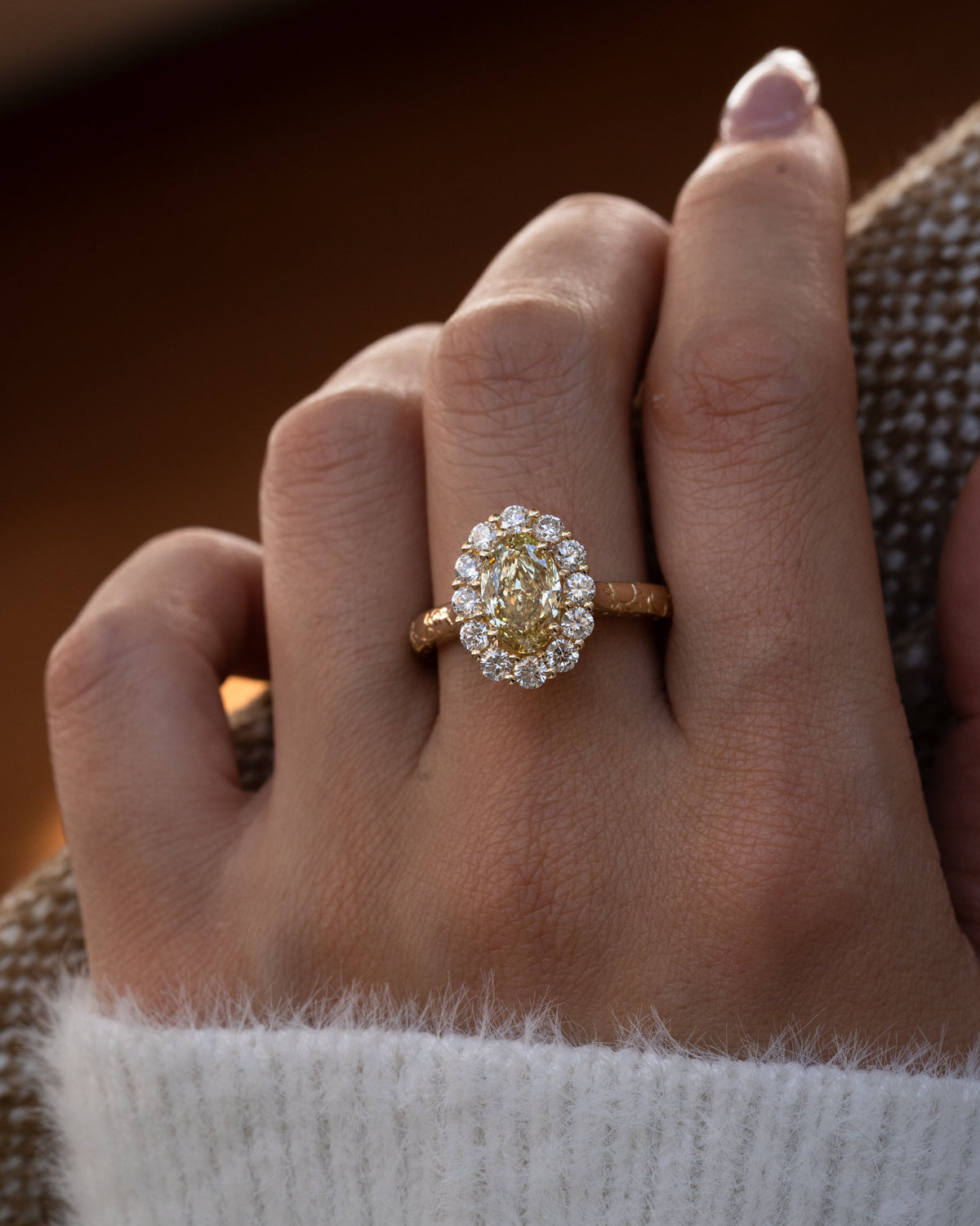 Light Yellow Oval with White Diamond Halo