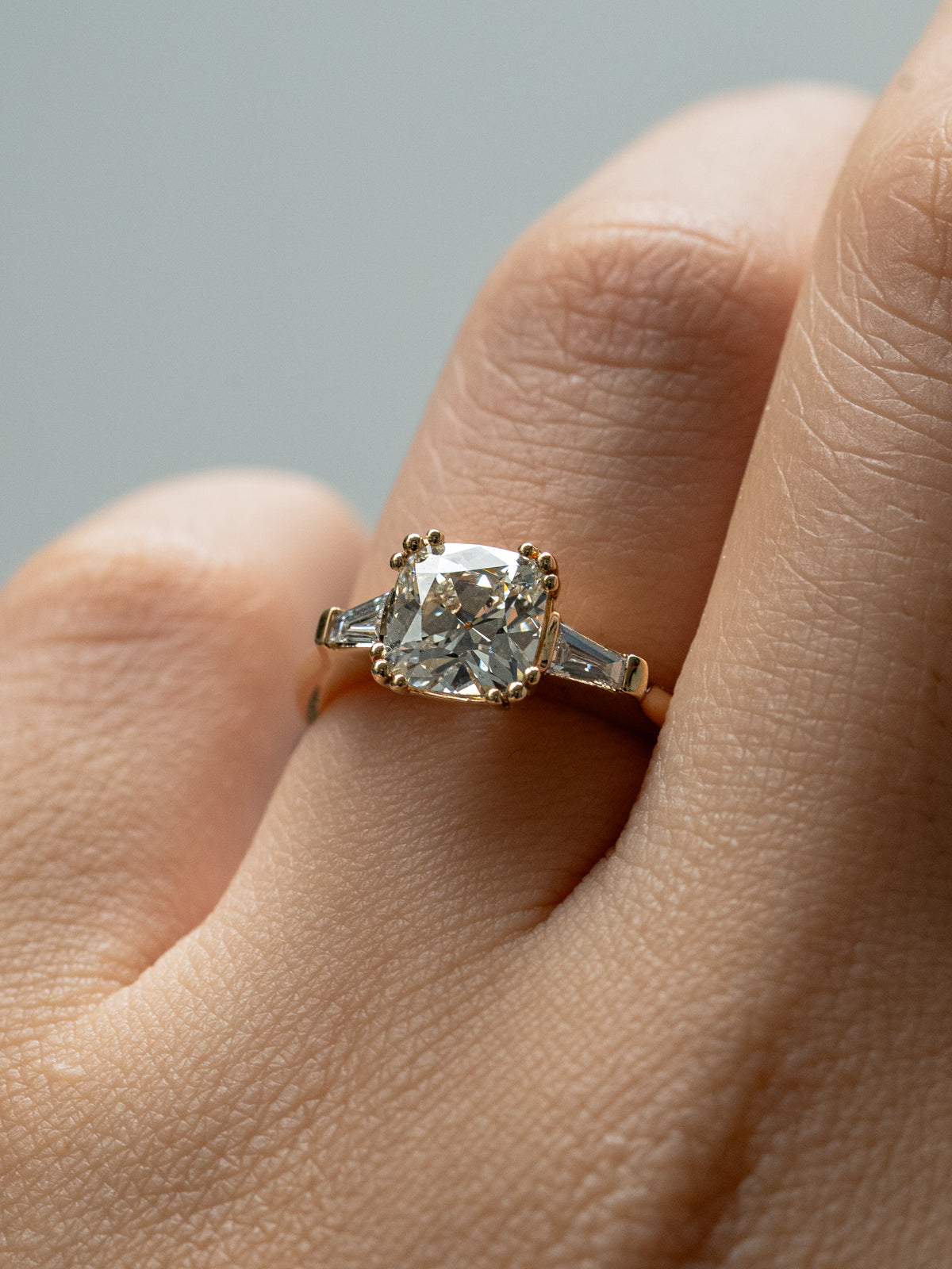 Old Mine Cut Diamond with Tapered Baguettes