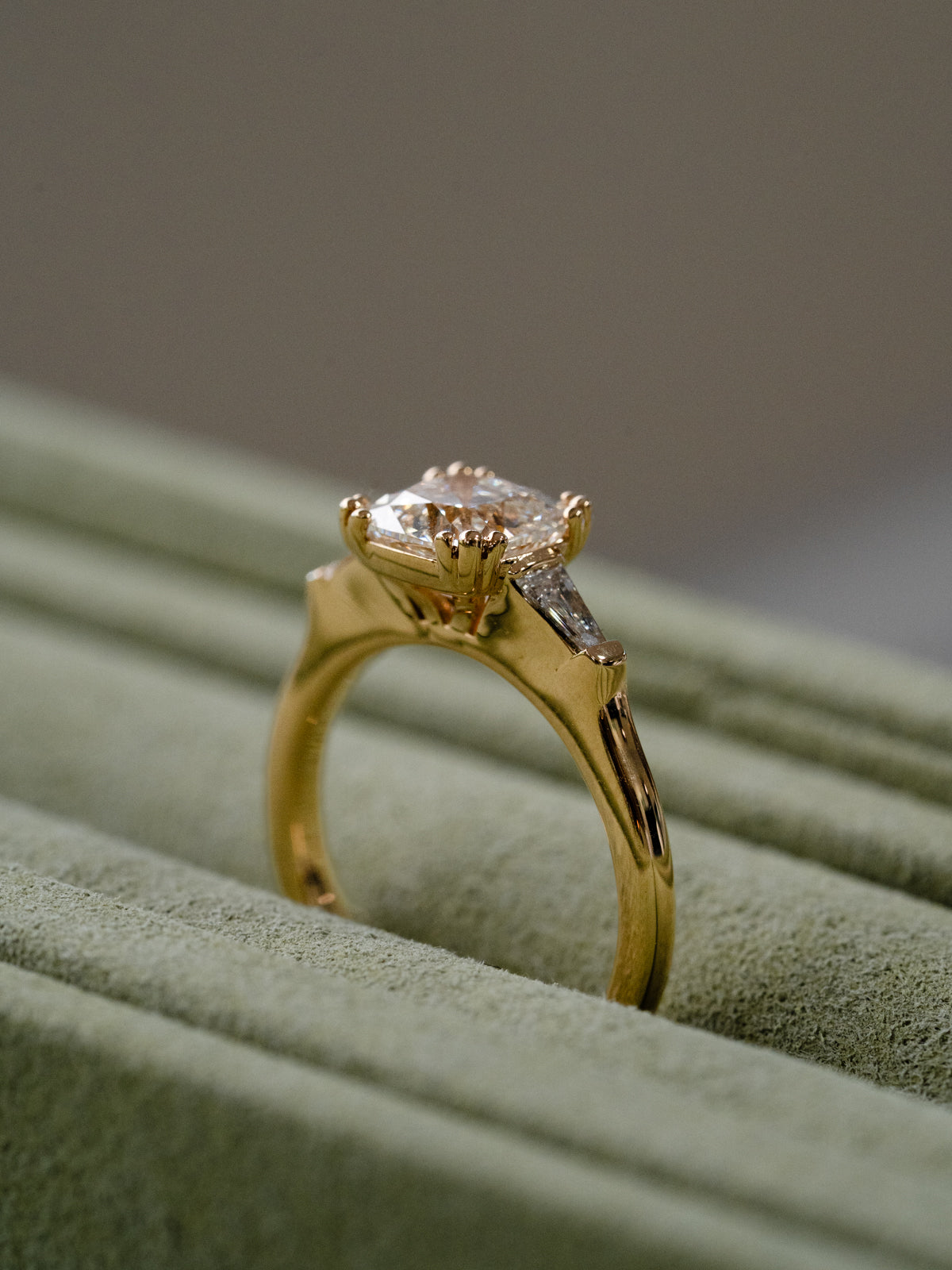 Old Mine Cut Diamond with Tapered Baguettes