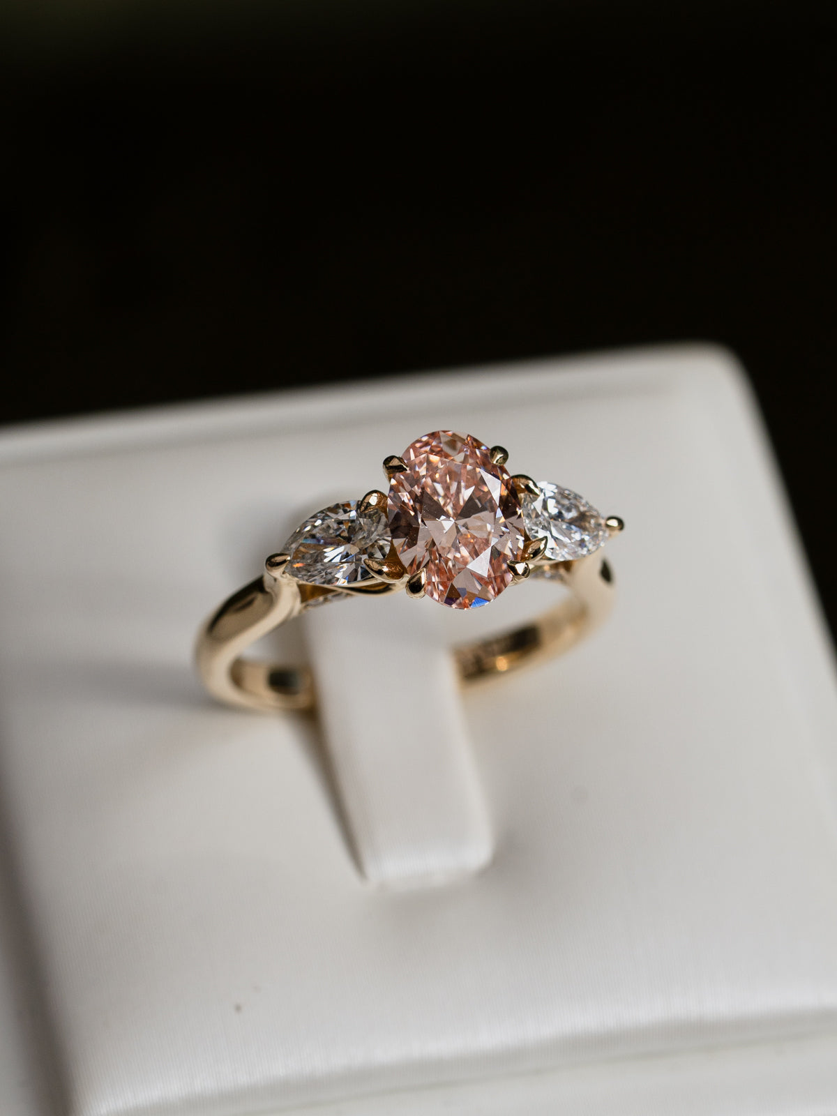 Pink Oval with Pear Side Stones Trilogy