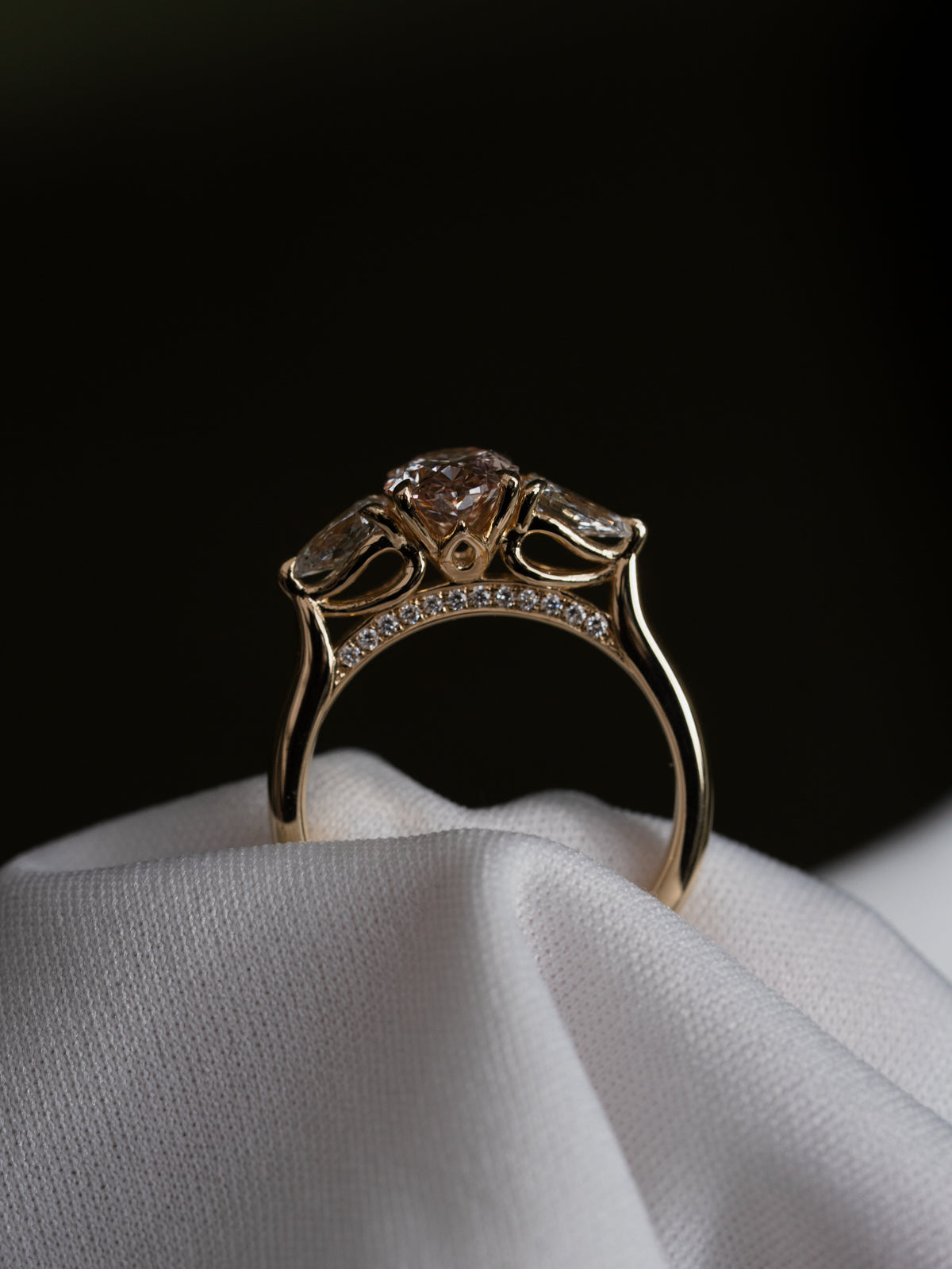 Pink Oval with Pear Side Stones Trilogy