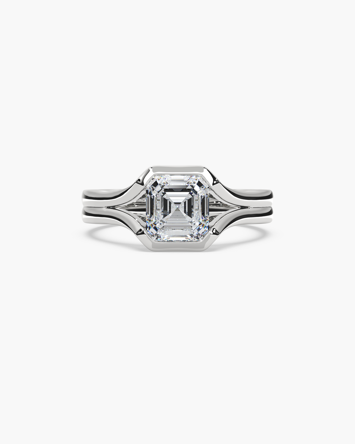 Lan Enamel Bezel asscher solitaire engagement ring in 18k white gold, top view