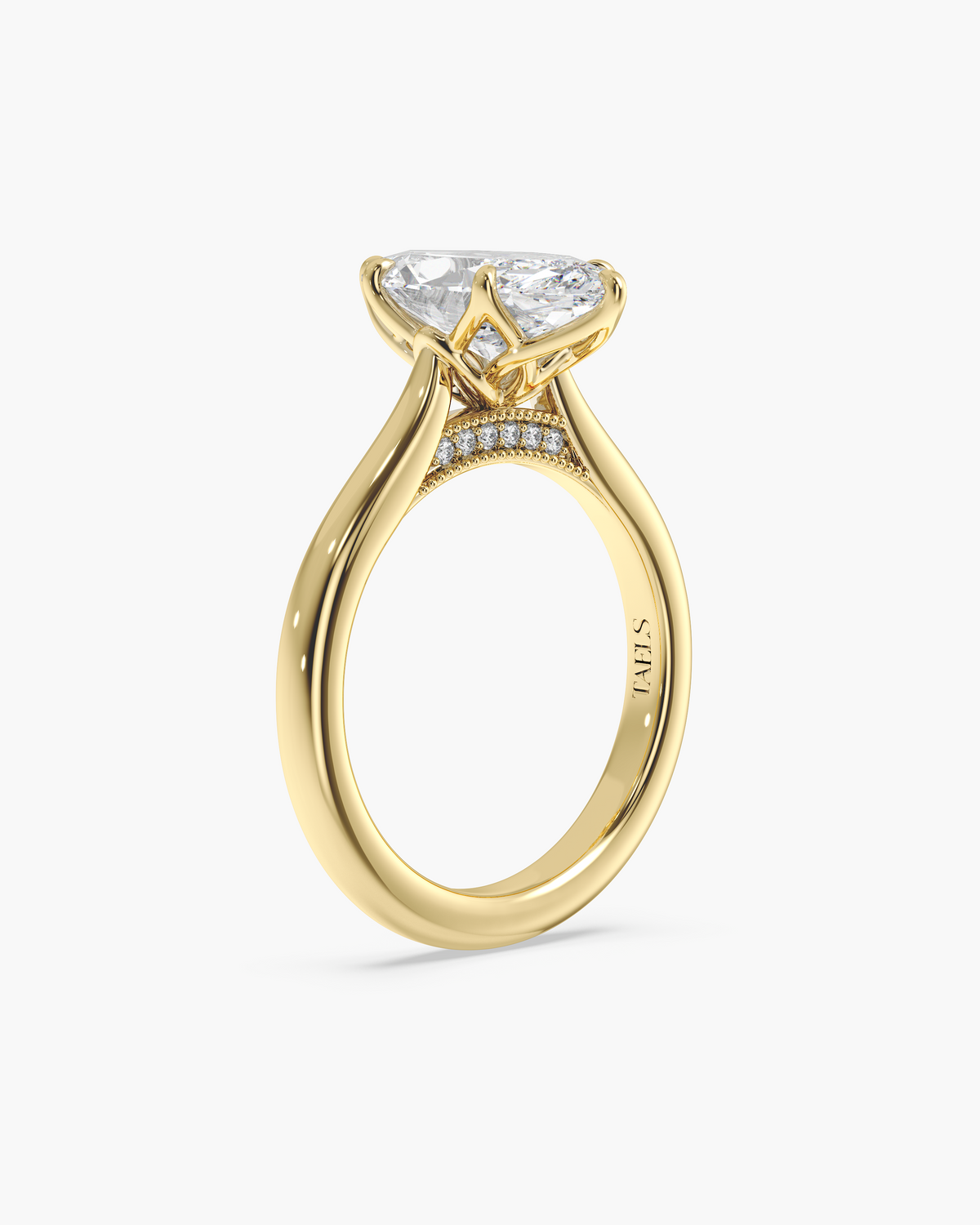 Lian Overlapping Floral marquise solitaire engagement ring in 18k yellow gold, front angle