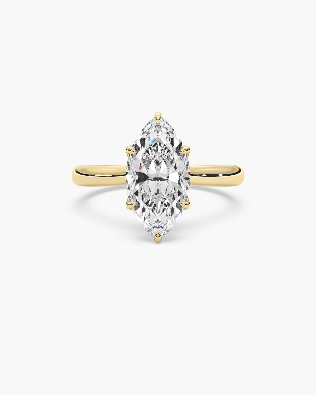 Lian Overlapping Floral marquise solitaire engagement ring in 18k yellow gold, top view