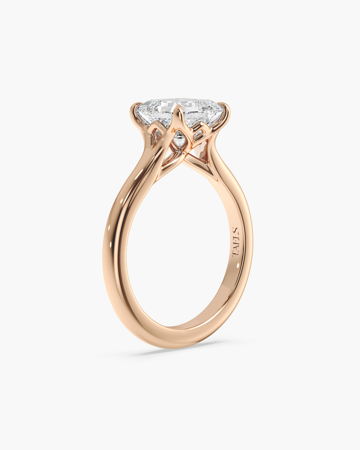 Mei Trellis asscher solitaire engagement ring in 18k rose gold, front angle