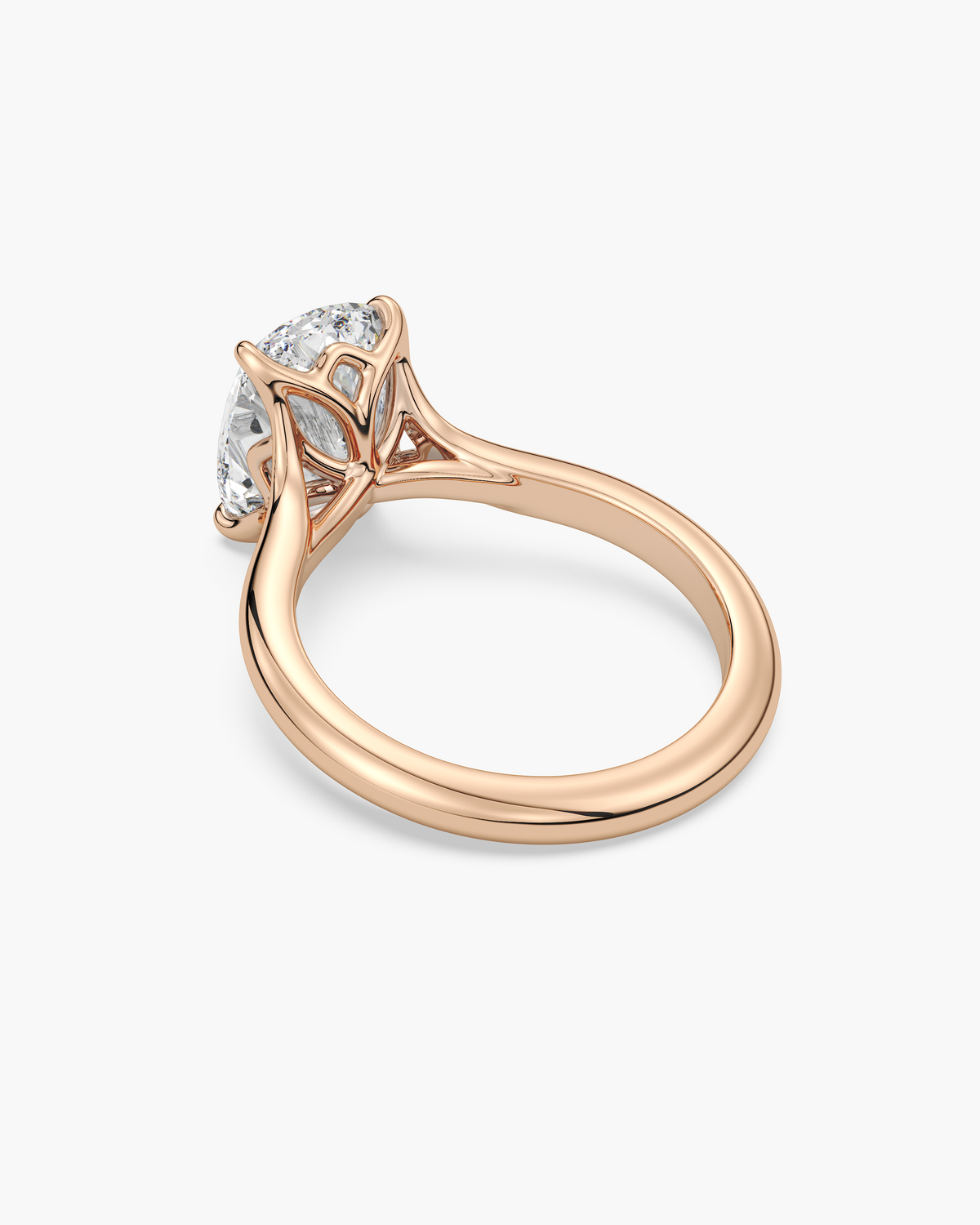 Mei Trellis elongated cushion solitaire engagement ring in 18k rose gold, back angle