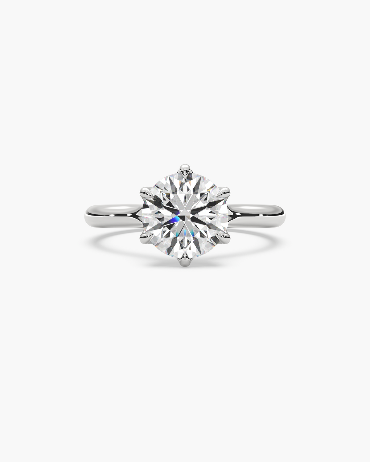 Mei Trellis round solitaire engagement ring in 18k white gold, top view