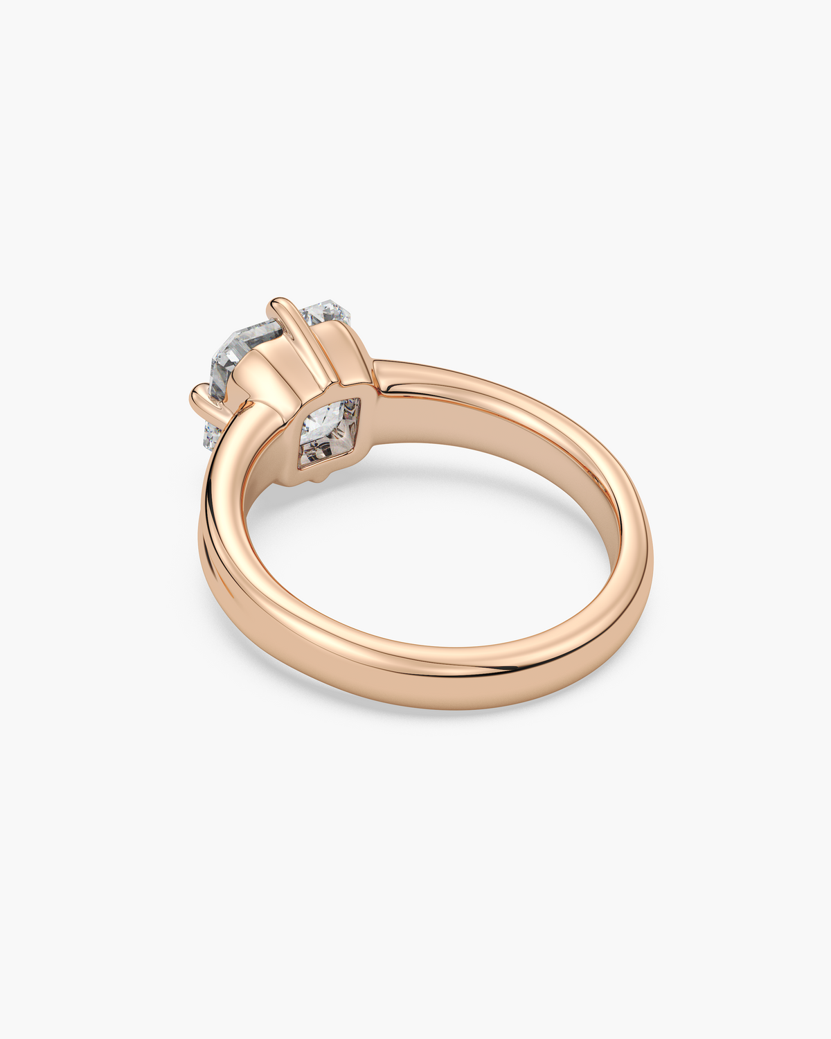 Sen Ribbed asscher solitaire engagement ring in 18k rose gold, back angle