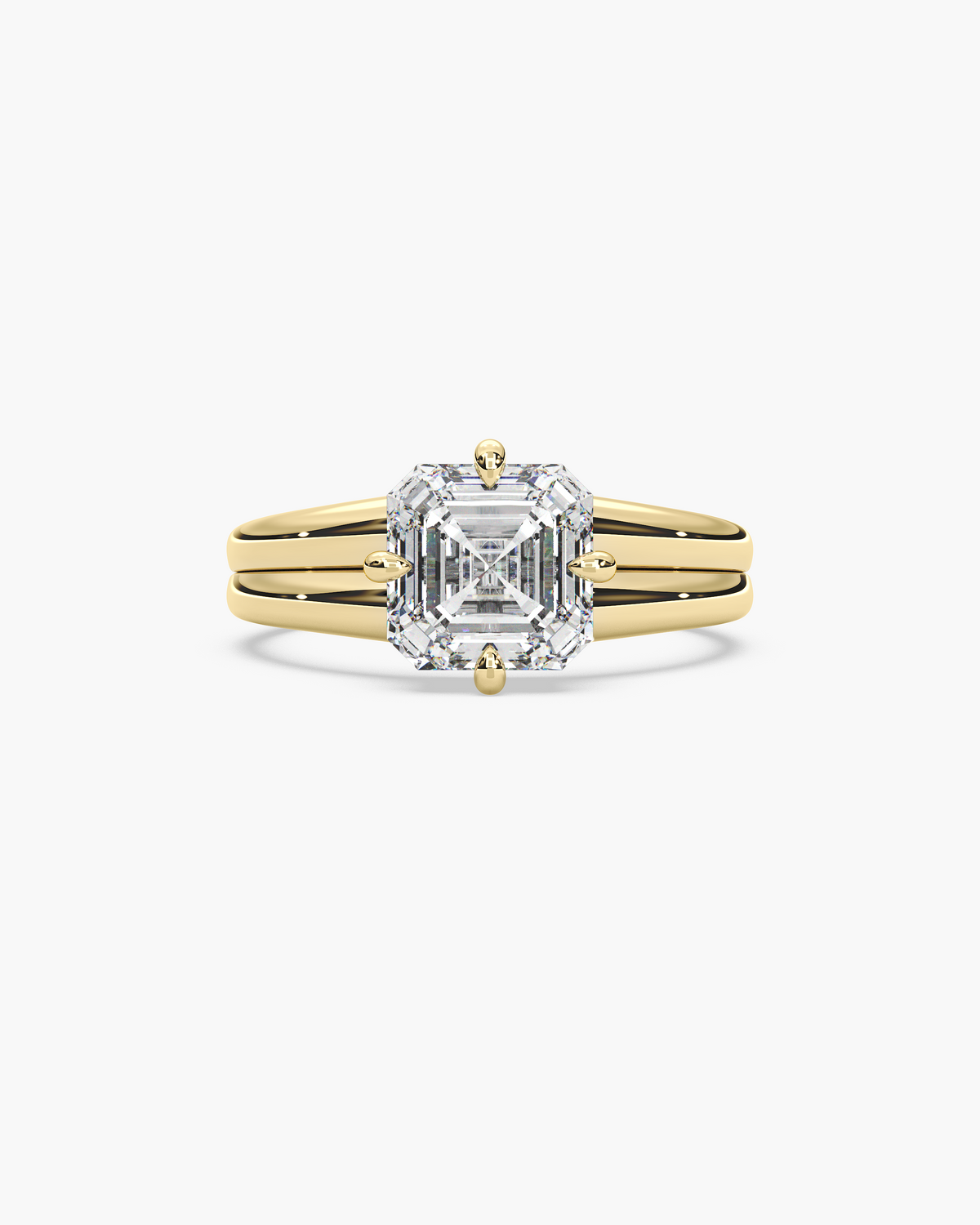 Sen Ribbed asscher solitaire engagement ring in 18k yellow gold, top view