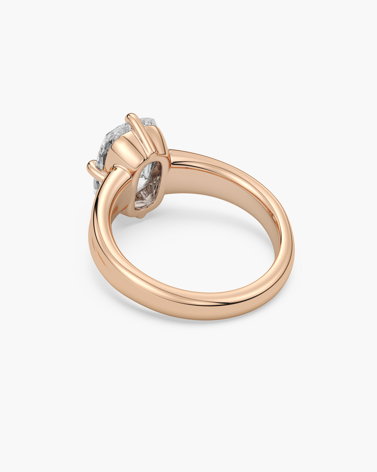 Sen Ribbed elongated cushion solitaire engagement ring in 18k rose gold, back angle