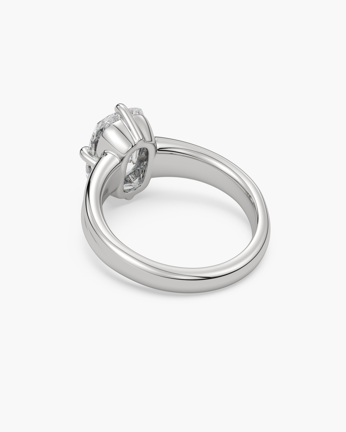 Sen Ribbed elongated cushion solitaire engagement ring in 18k white gold, back angle