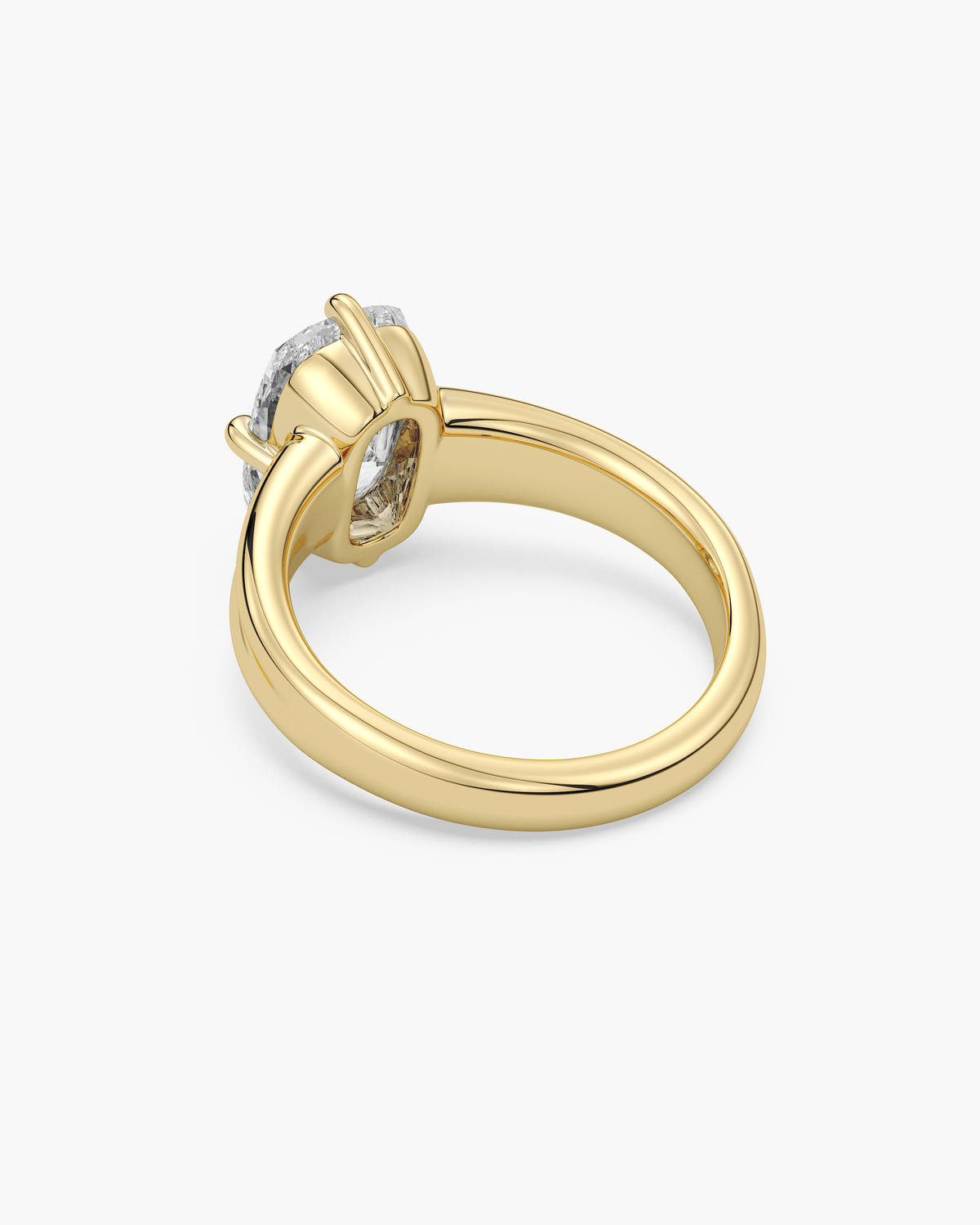 Sen Ribbed elongated cushion solitaire engagement ring in 18k yellow gold, back angle