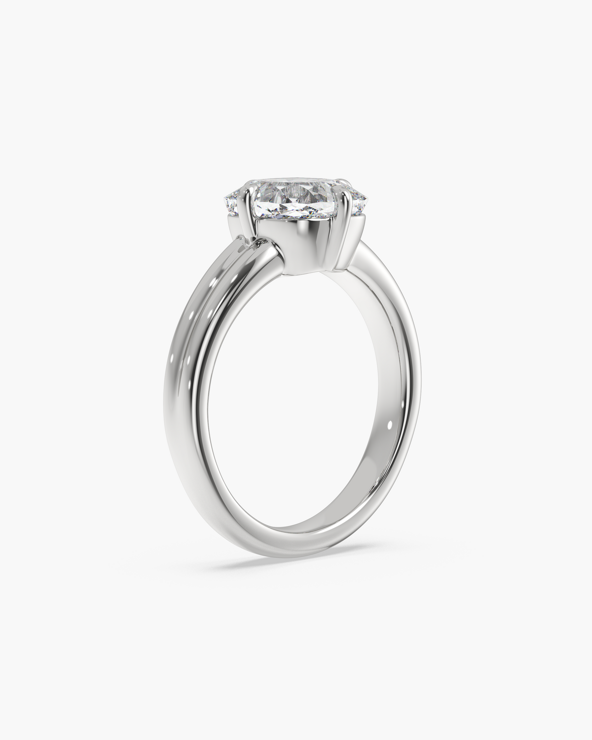 Sen Ribbed old mine cushion solitaire engagement ring in 18k white gold, front angle