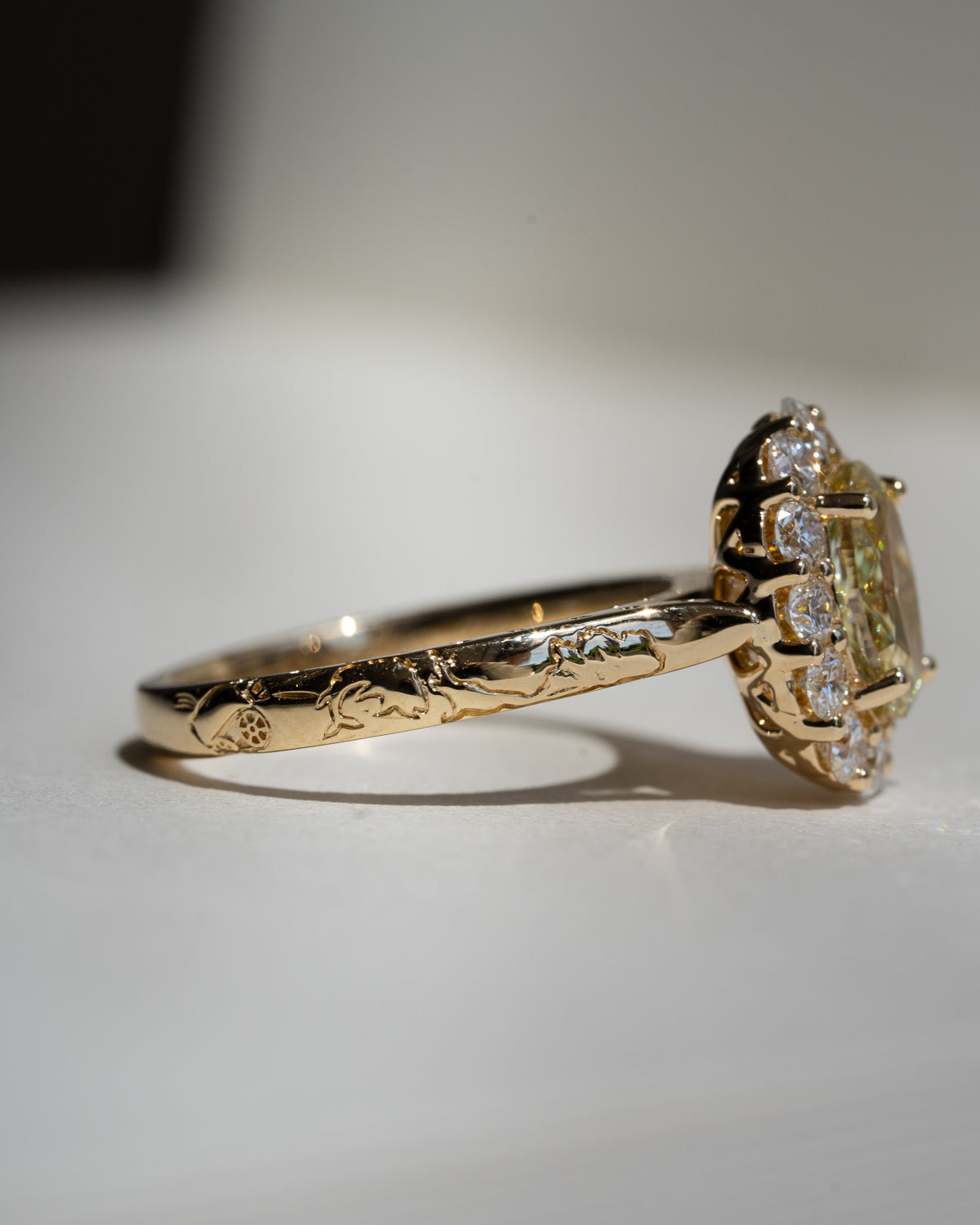 Light Yellow Oval with White Diamond Halo