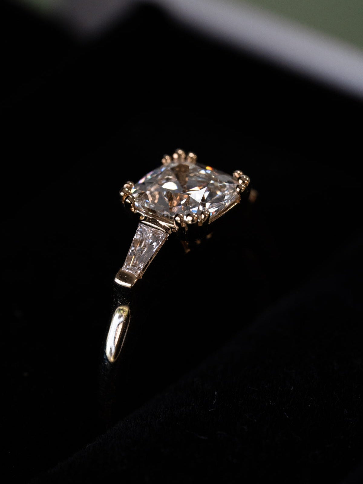 Old Mine Cut Diamond with Tapered Baguettes