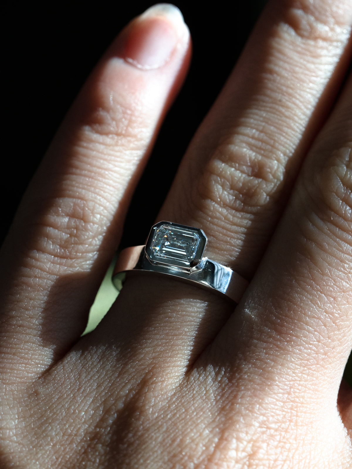 Emerald Cut Bezel Set in Platinum