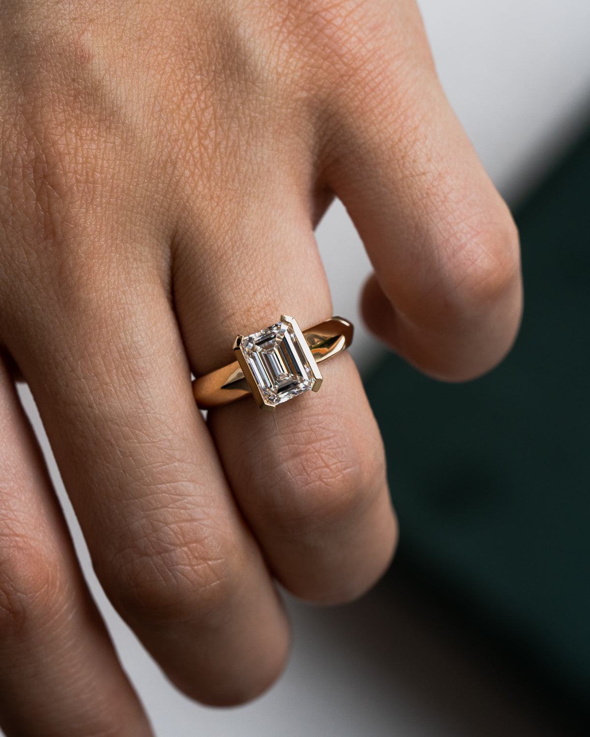 Chunky 18k yellow gold engagement ring with emerald cut diamond, bespoke jewellery Sydney