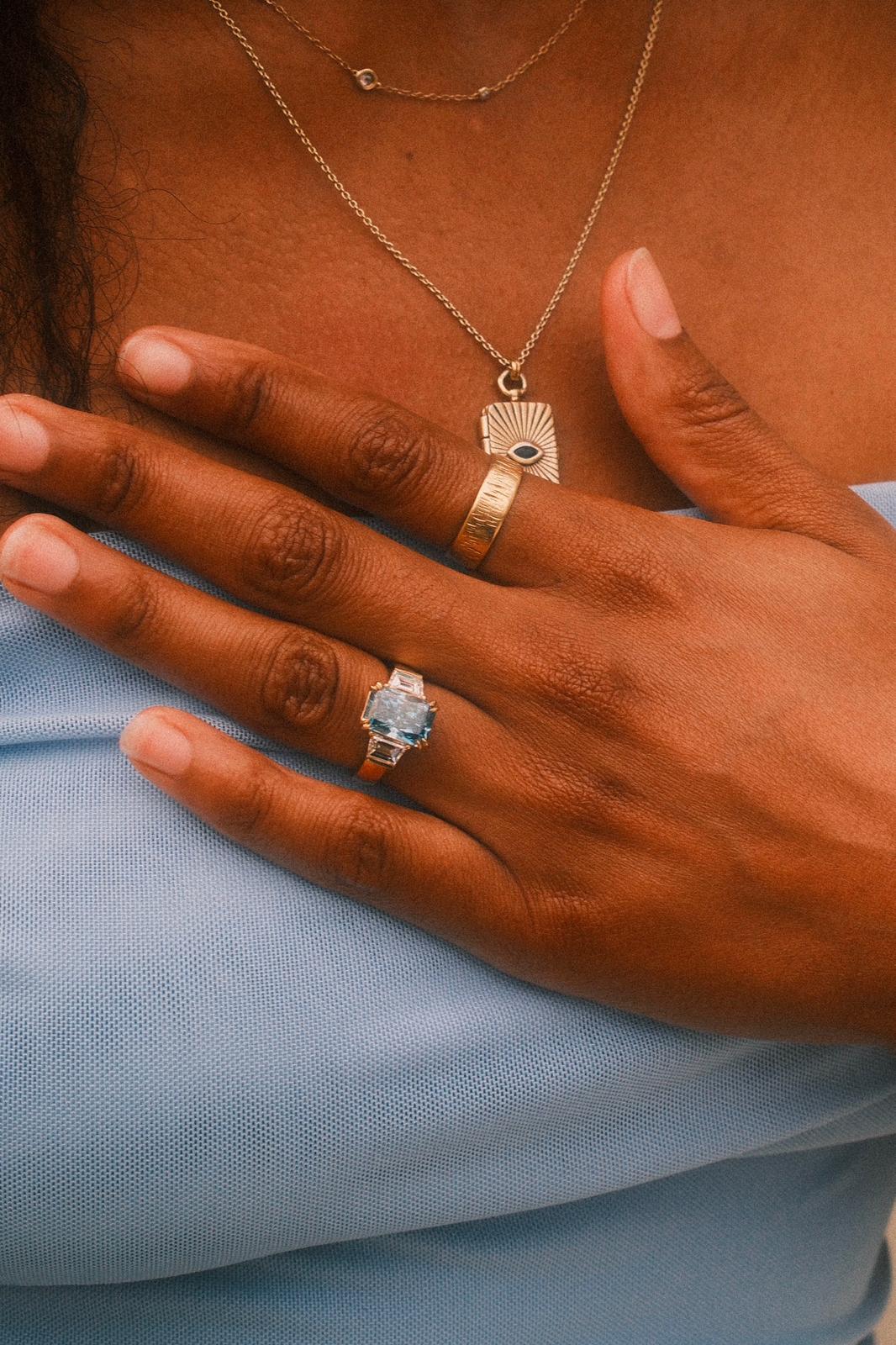 Blue Radiant Diamond with Trapezoid Trilogy