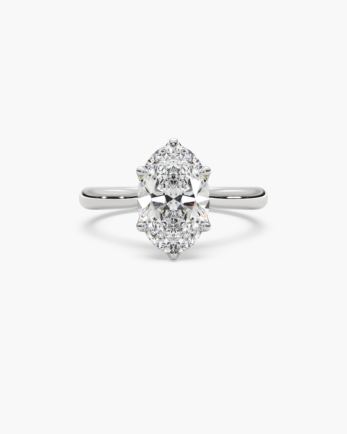 Lian Overlapping Floral oval solitaire engagement ring in 18k white gold, top view