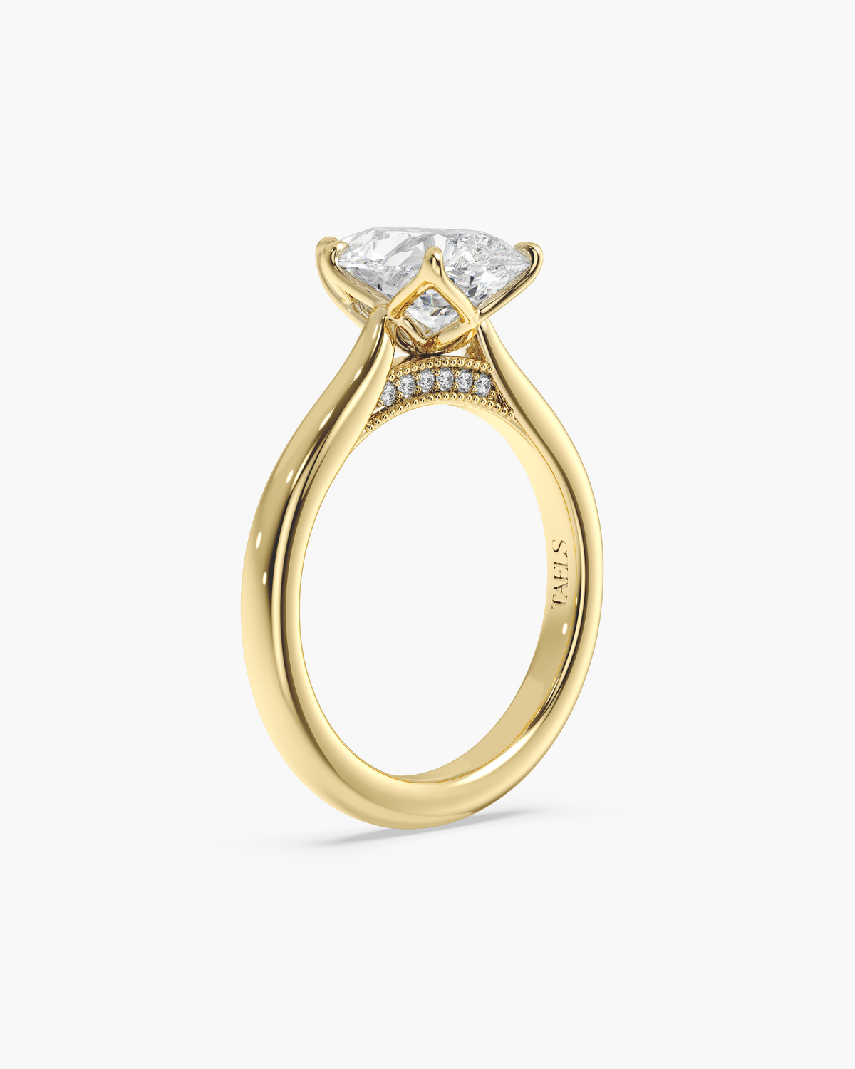 Lian Overlapping Floral pear solitaire engagement ring in 18k yellow gold, front angle