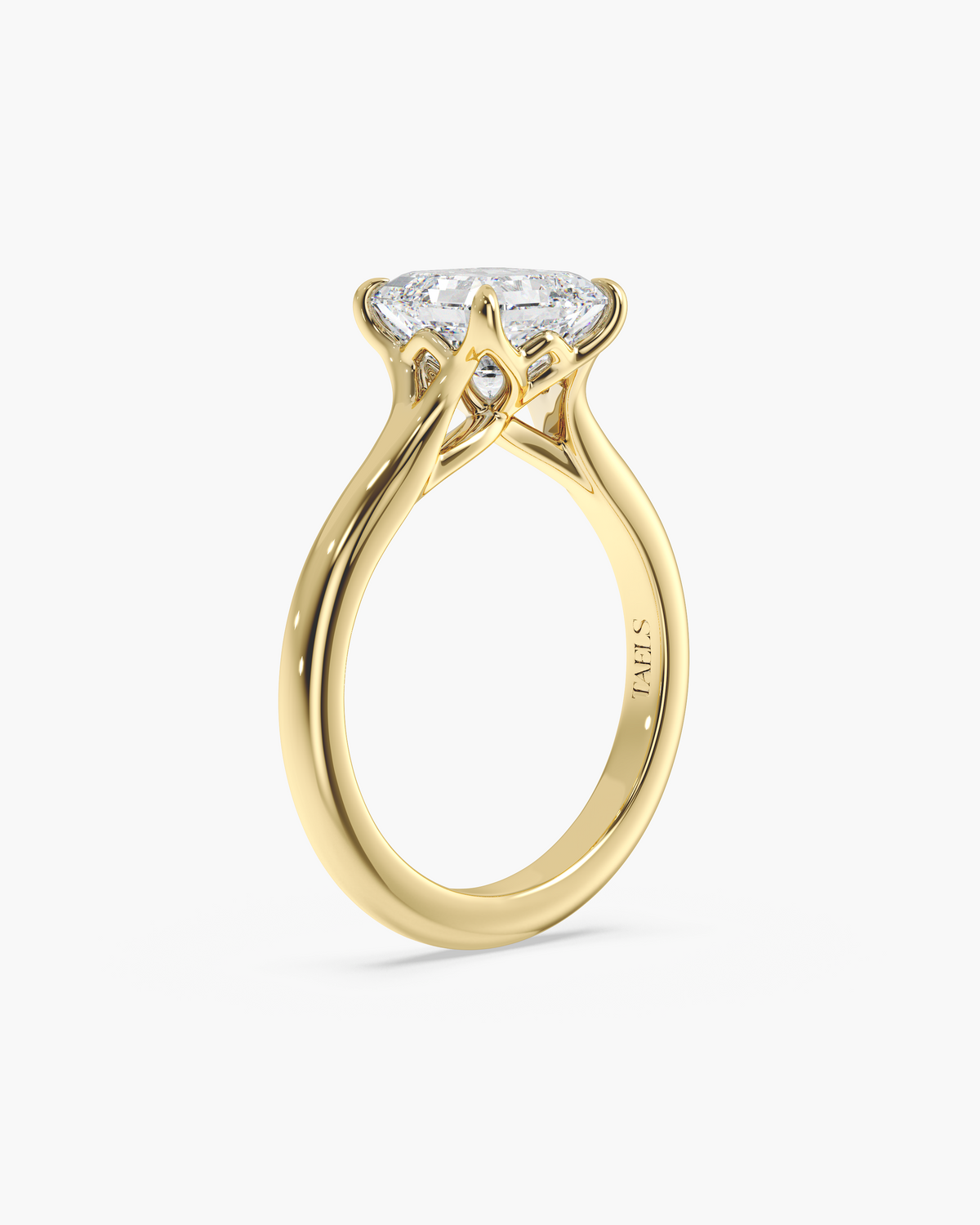 Mei Trellis asscher solitaire engagement ring in 18k yellow gold, front angle