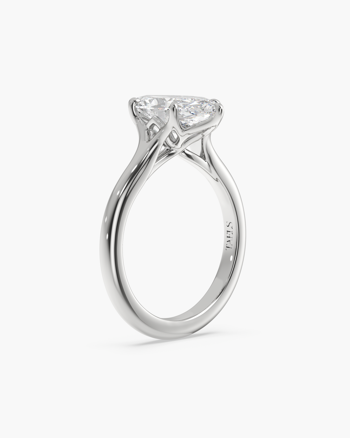 Mei Trellis marquise solitaire engagement ring in 18k white gold, front angle