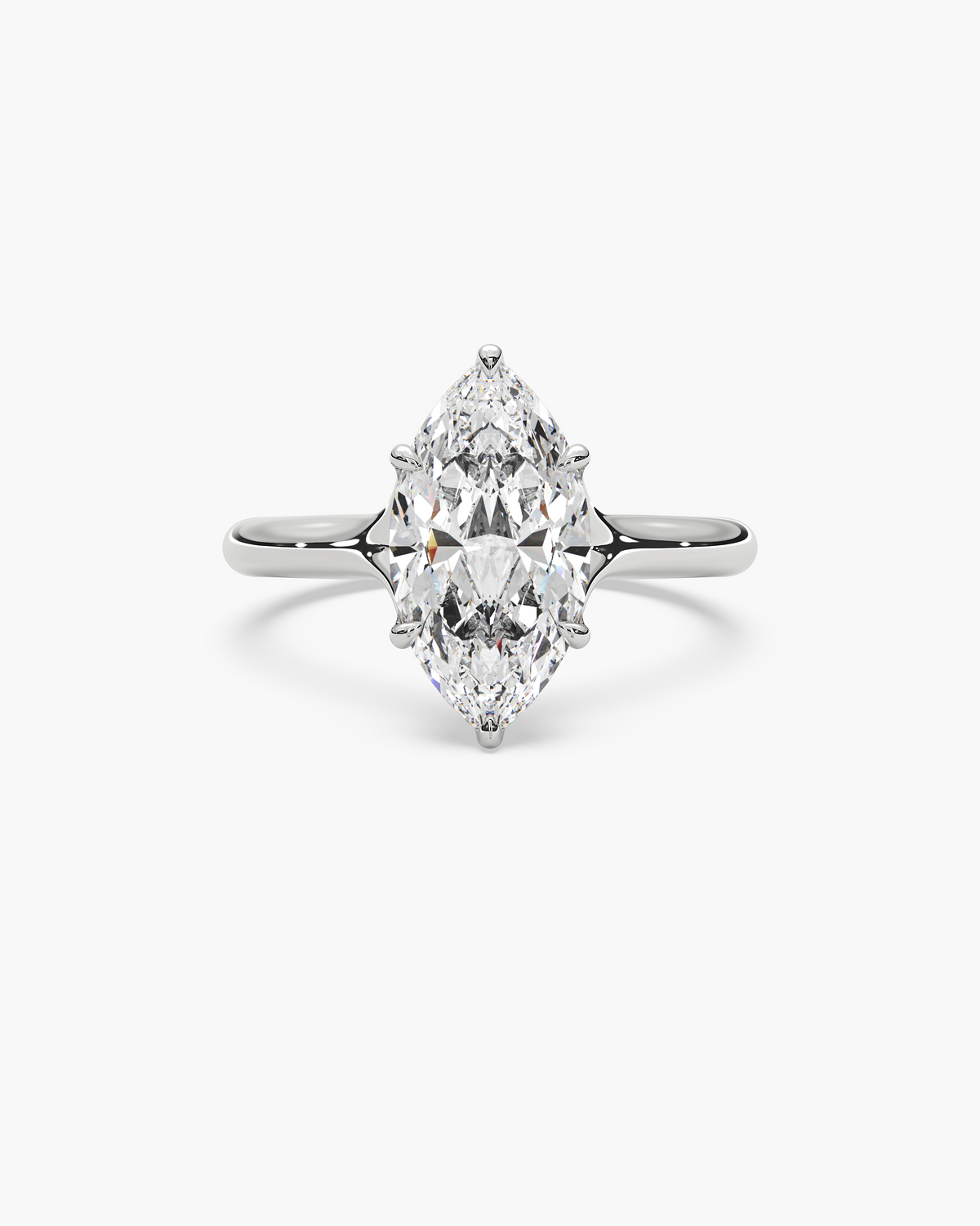 Mei Trellis marquise solitaire engagement ring in 18k white gold, top view