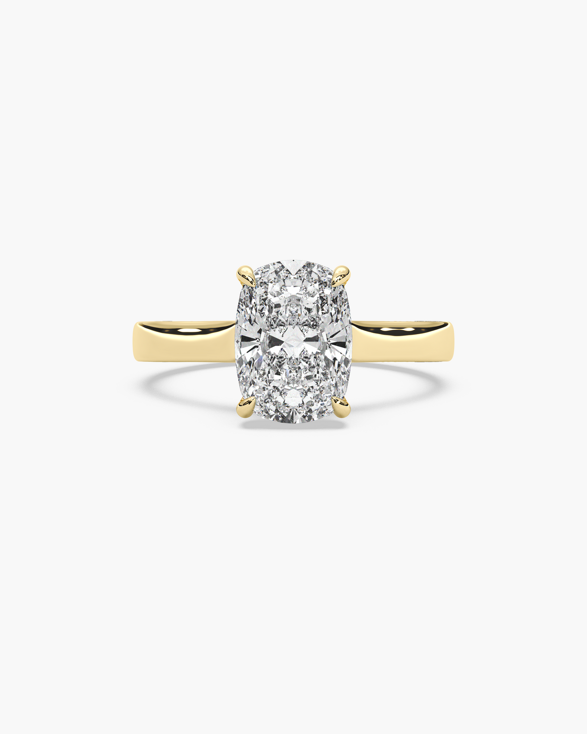 Ming Hidden Halo elongated cushion solitaire engagement ring in 18k yellow gold, top view