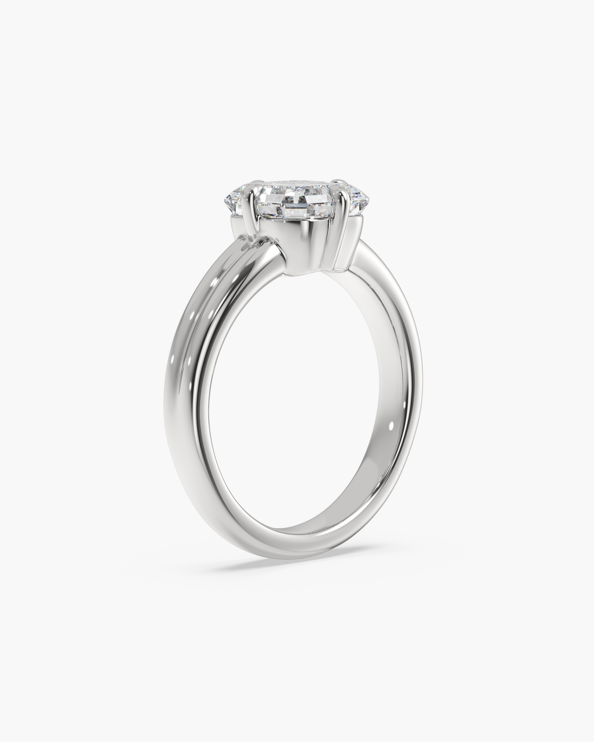 Sen Ribbed asscher solitaire engagement ring in 18k white gold, front angle