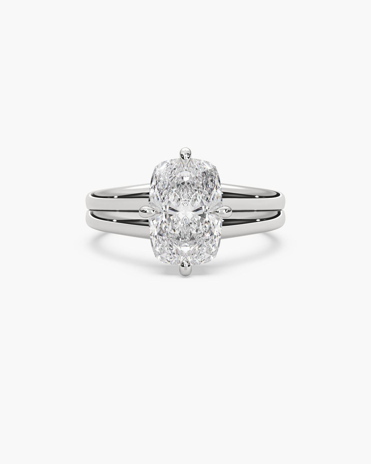 Sen Ribbed elongated cushion solitaire engagement ring in 18k white gold, top view