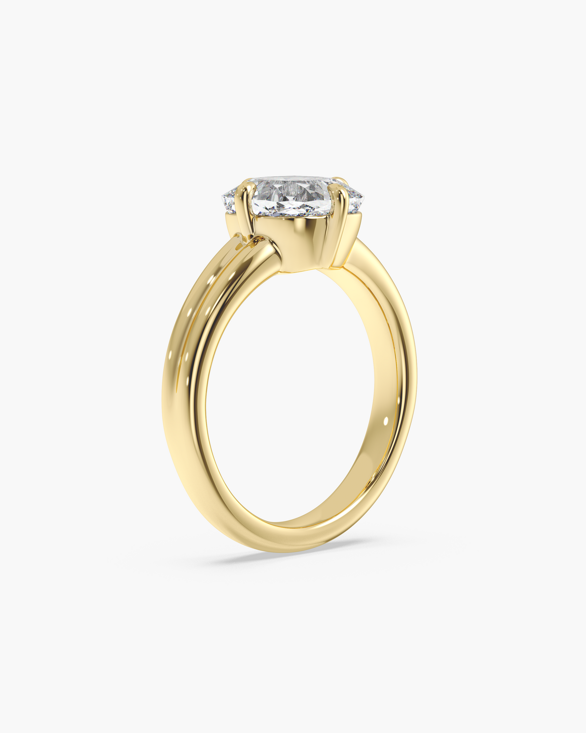Sen Ribbed old mine cushion solitaire engagement ring in 18k yellow gold, front angle