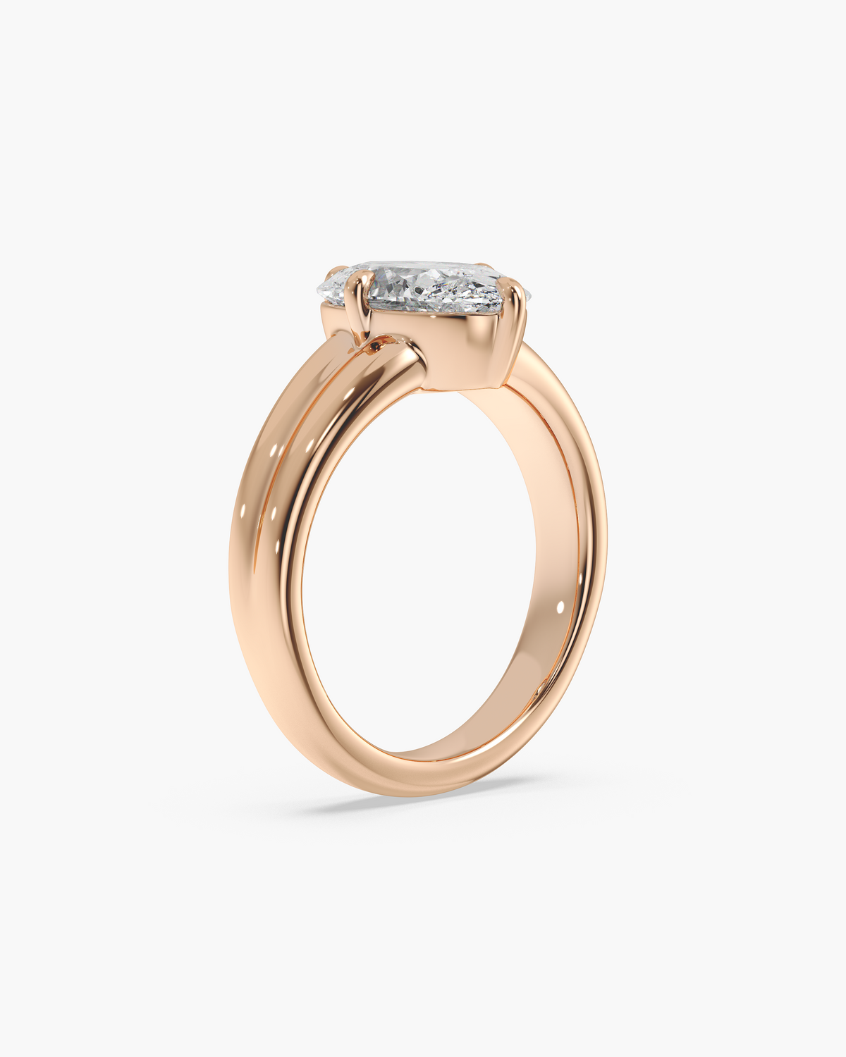 Sen Ribbed oval solitaire engagement ring in 18k rose gold, front angle