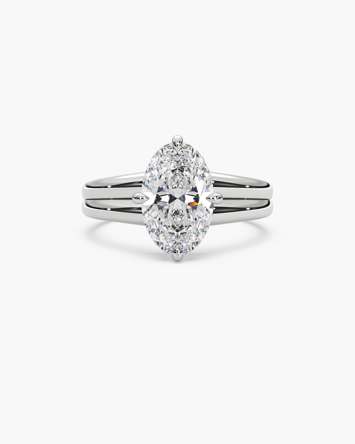 Sen Ribbed oval solitaire engagement ring in 18k white gold, top view