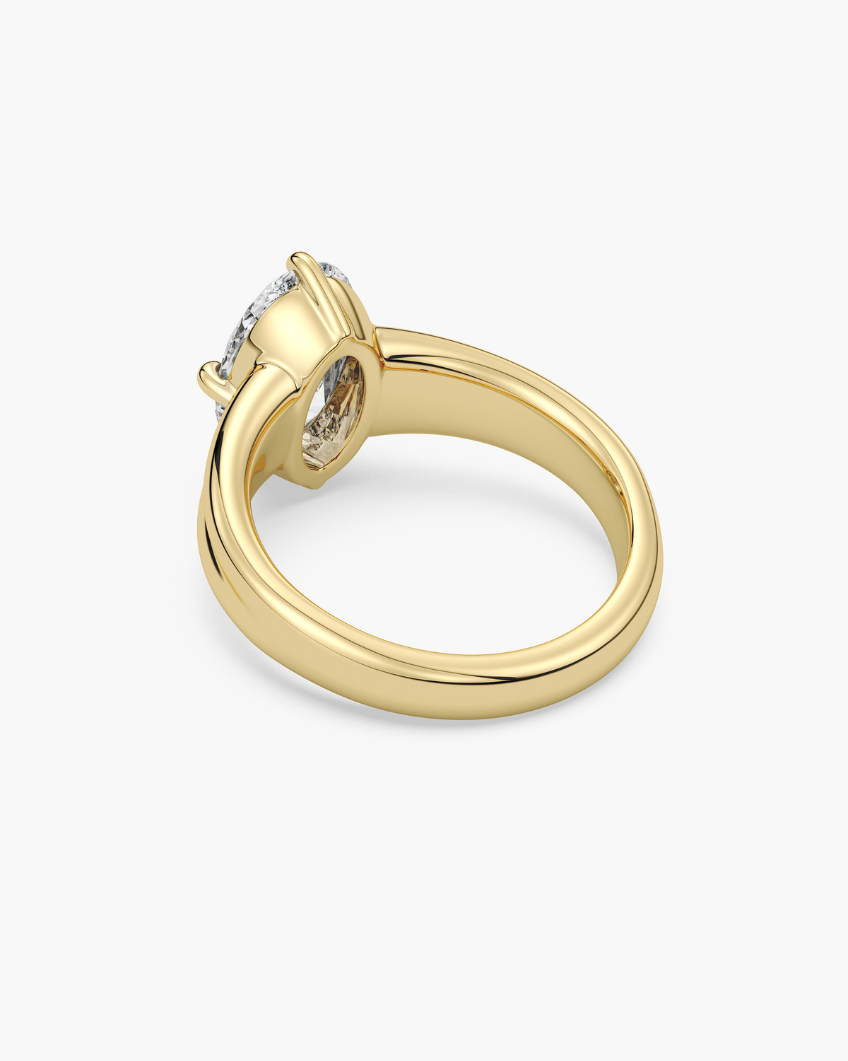 Sen Ribbed oval solitaire engagement ring in 18k yellow gold, back angle